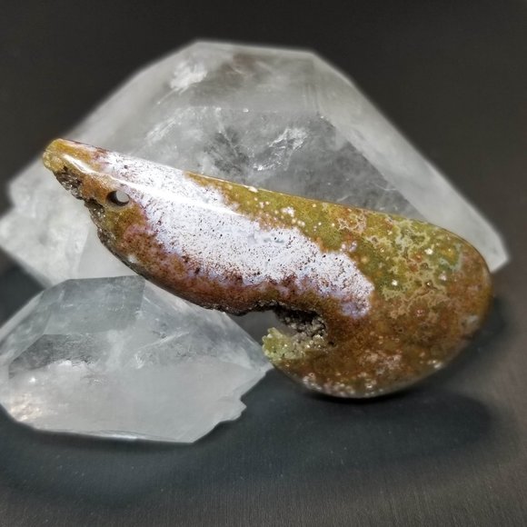 Large Drilled Ocean Jasper with Druzy * 56.70 x 24.92 x 6.87mm - Picture 15 of 16